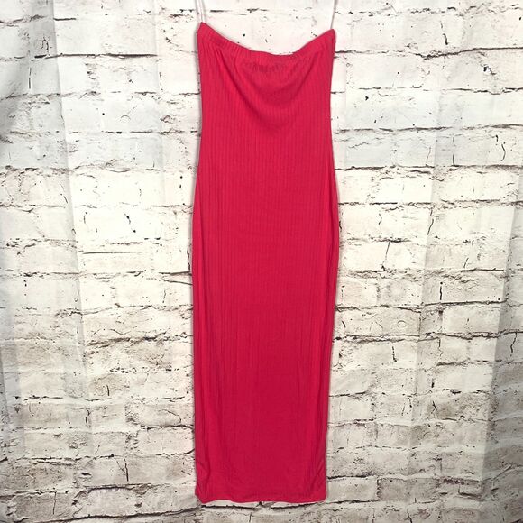Absolutely Love It Pink Strapless Bodycon Dress Women's Medium Ribbed Fitted - Picture 1 of 7